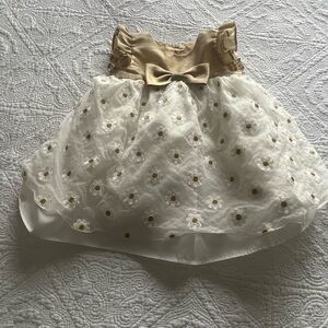 Pastourelle Gold Satin Baby Dress with Floral Accents